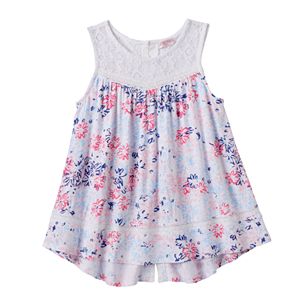 Toddler Girl Design 365 Crochet Yoke Floral Hi-Low Tank Top