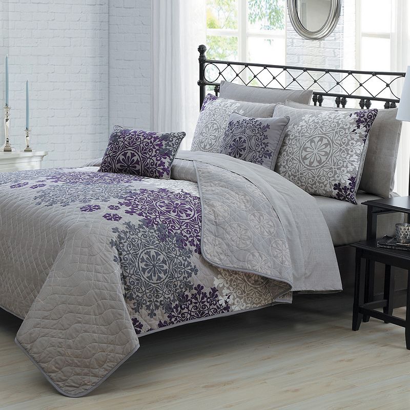 Avondale Manor Amber Quilt Set with Coordinating Throw Pillows, Purple, Kin