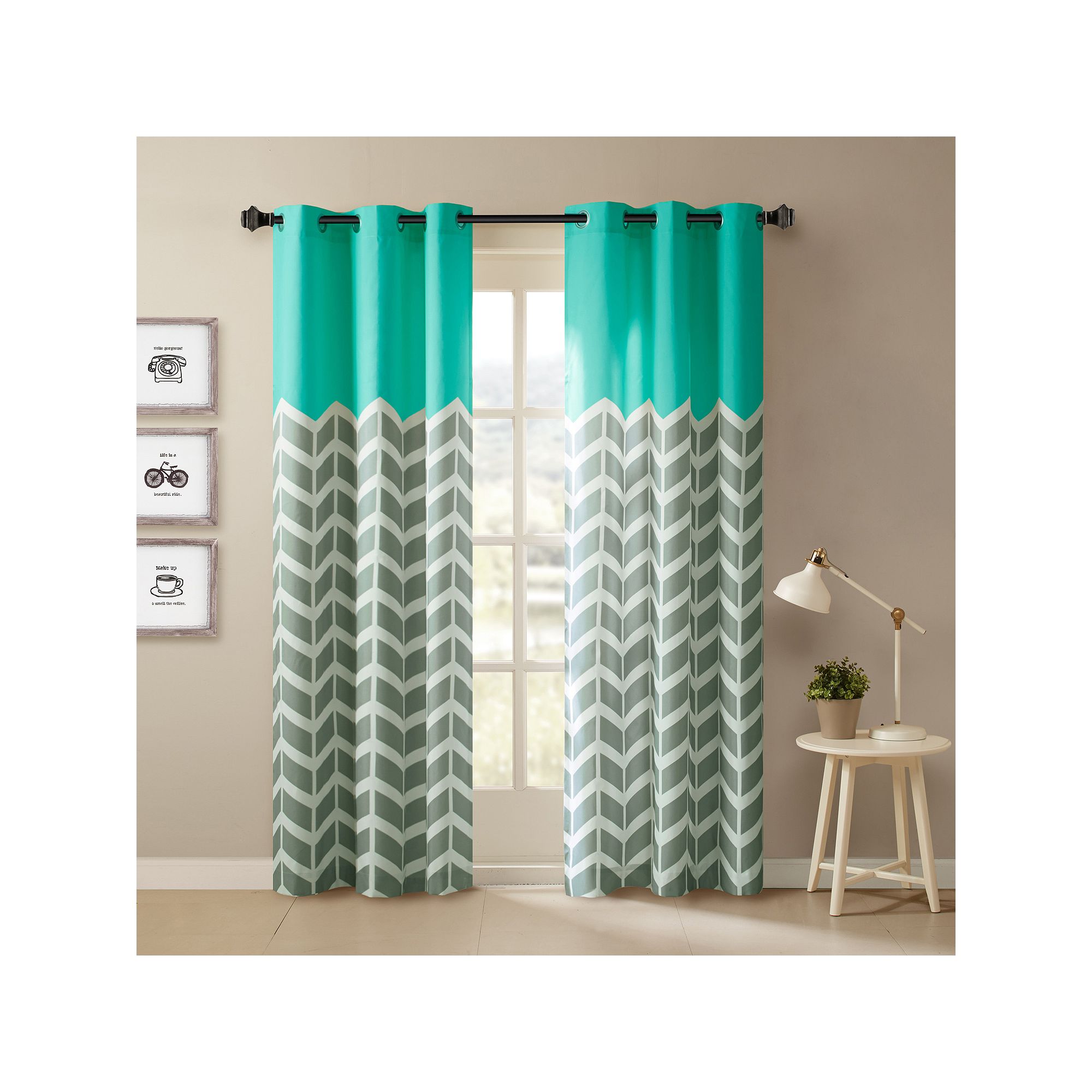 Intelligent Design 2-pack Elle Chevron Room Darkening Window Curtains, Blue
