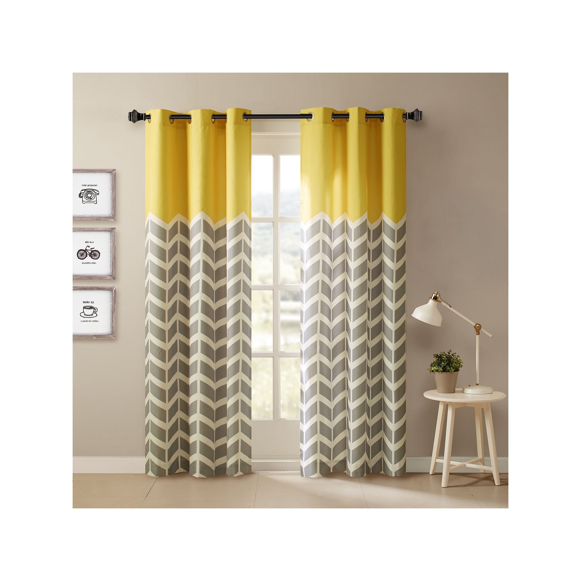 Intelligent Design 2-pack Elle Chevron Room Darkening Window Curtains, Yell