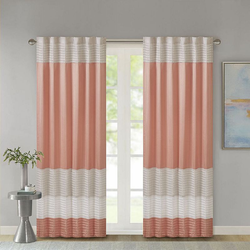 Madison Park Stripes Pintuck Lined Curtain Panel  50  x 84   Coral