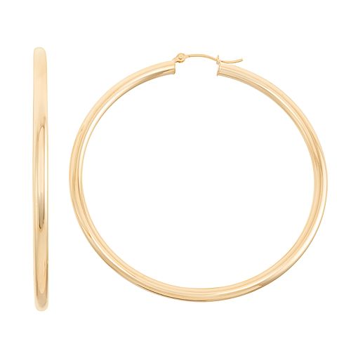 14k Gold Tube Hoop Earrings - 55 mm