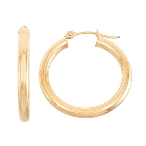14k Gold Tube Hoop Earrings 25 mm