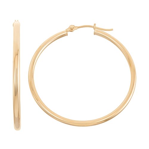 14k Gold Tube Hoop Earrings - 35 mm