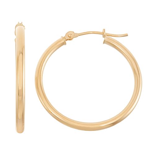 14k Gold Tube Hoop Earrings - 25 mm