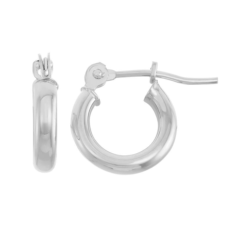 14k Gold Tube Hoop Earrings - 10 mm, Womens, White