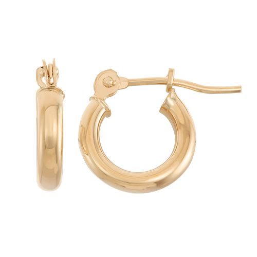 14k Gold Tube Hoop Earrings 10 mm