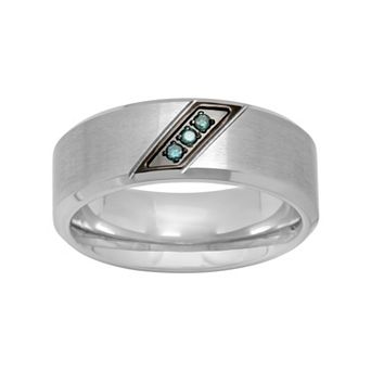 Steel Nation Men's Stainless Steel Blue Diamond Accent Ring