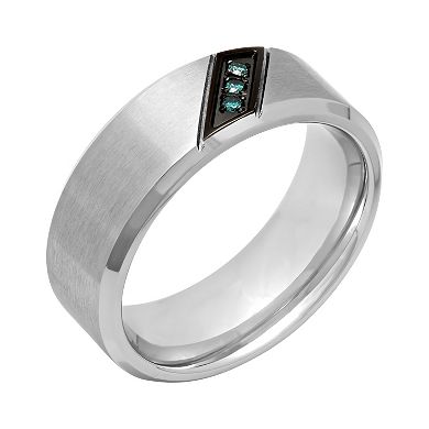 Men's Stainless Steel Blue Diamond Accent Ring