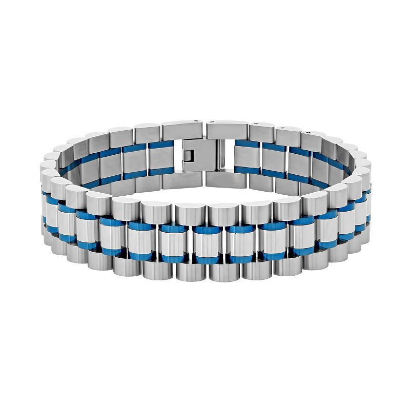 Mens Two Tone Stainless Steel Bracelet, Size: 8.5, Blue