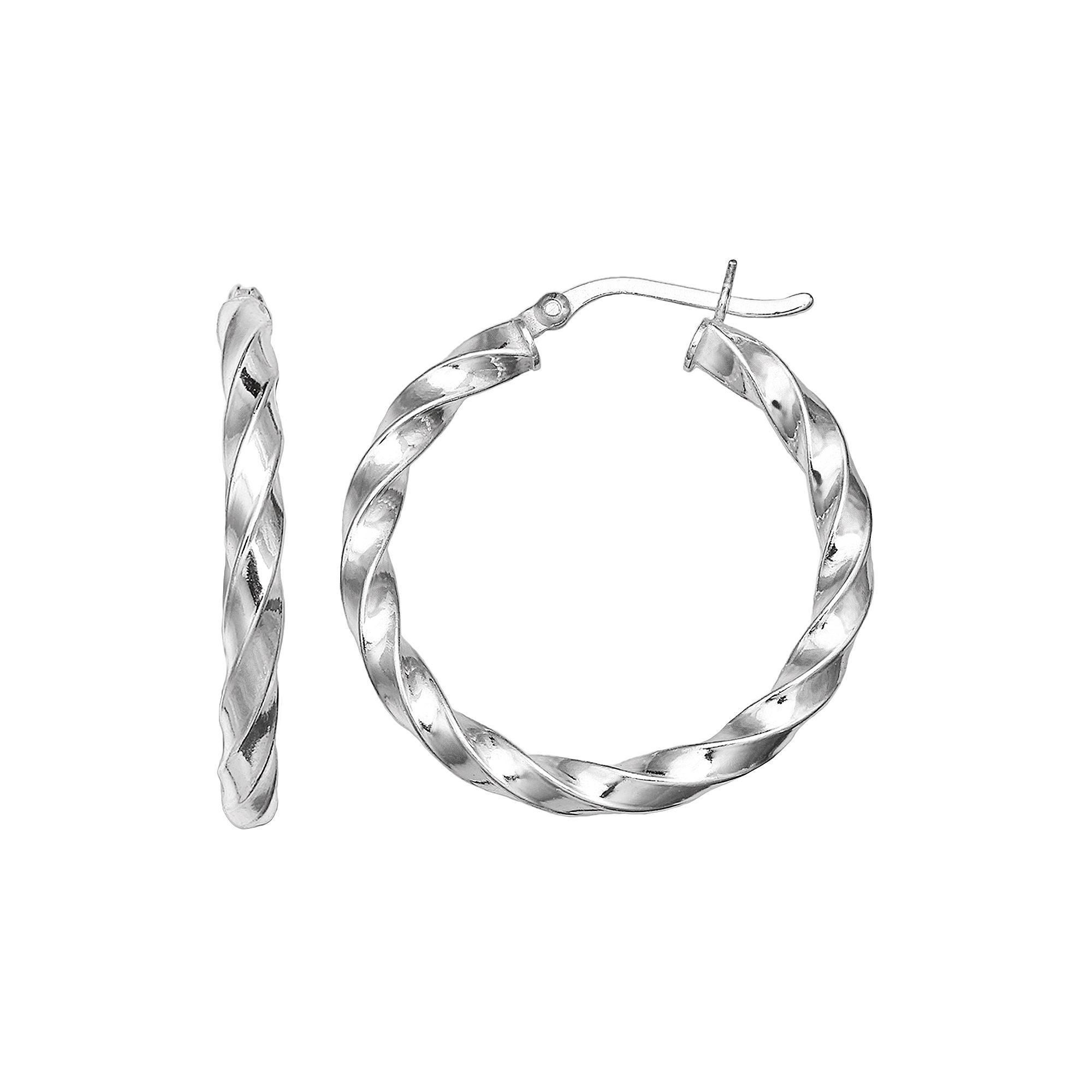 PRIMROSE Sterling Silver Twist Hoop Earrings, Womens, Grey