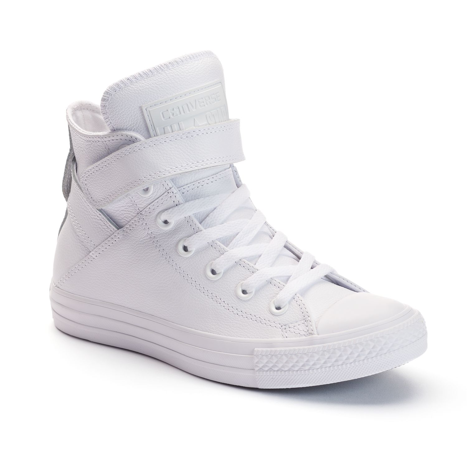 converse white leather high tops with straps