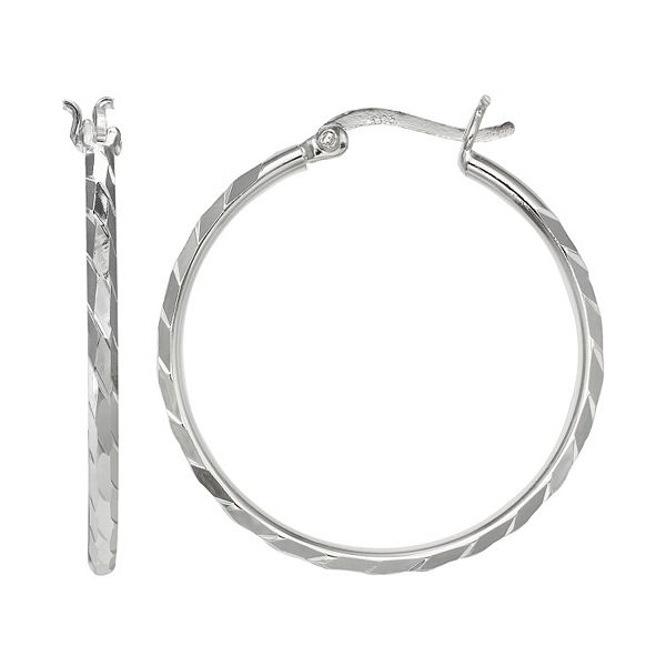 PRIMROSE Sterling Silver Textured Hoop Earrings