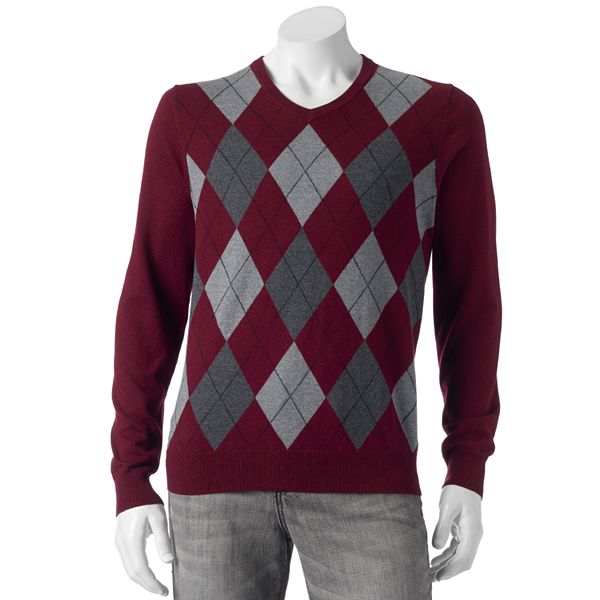 Men's Croft & Barrow® Classic-Fit Argyle 12gg V-Neck Sweater