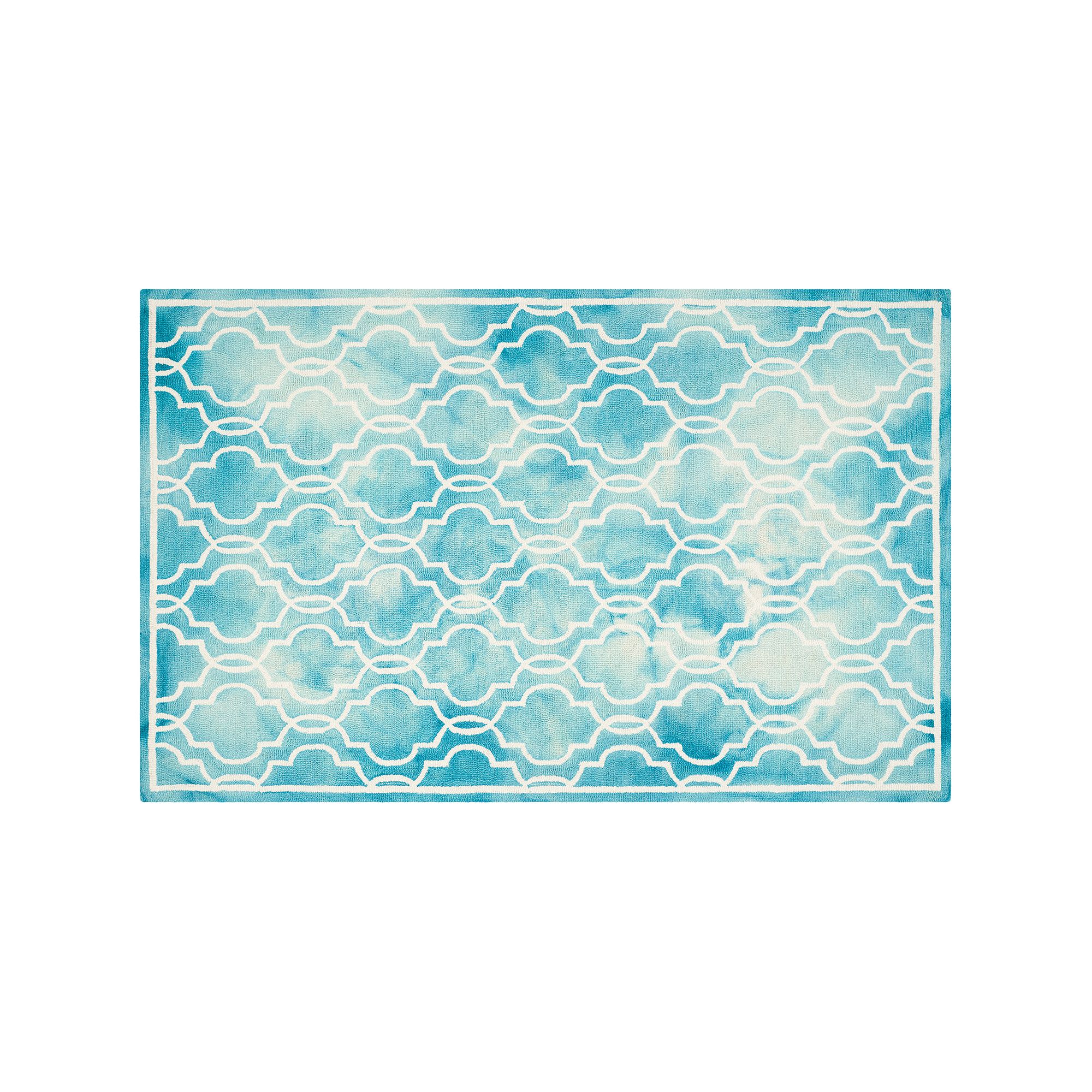 Safavieh Crosby Framed Quatrefoil Dip-Dyed Wool Rug, Turquoise Ivory