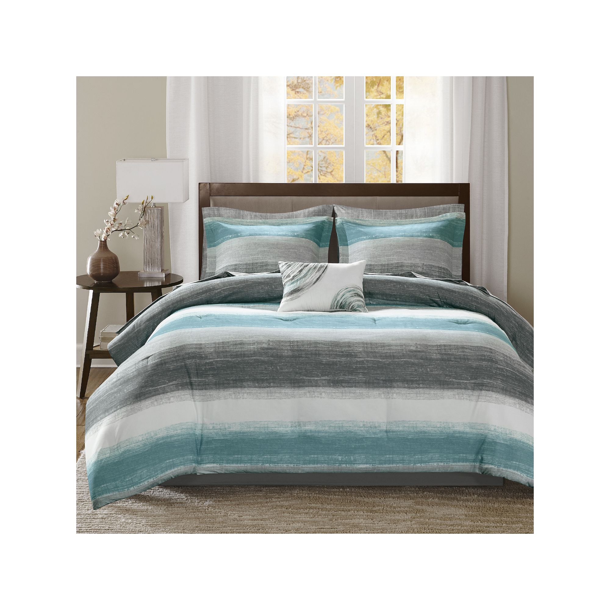 Madison Park Essentials Barret Comforter Set with Cotton Bed Sheets and Thr