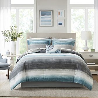 Madison Park Essentials Barret Comforter Set with Cotton Bed Sheets and Throw Pillow