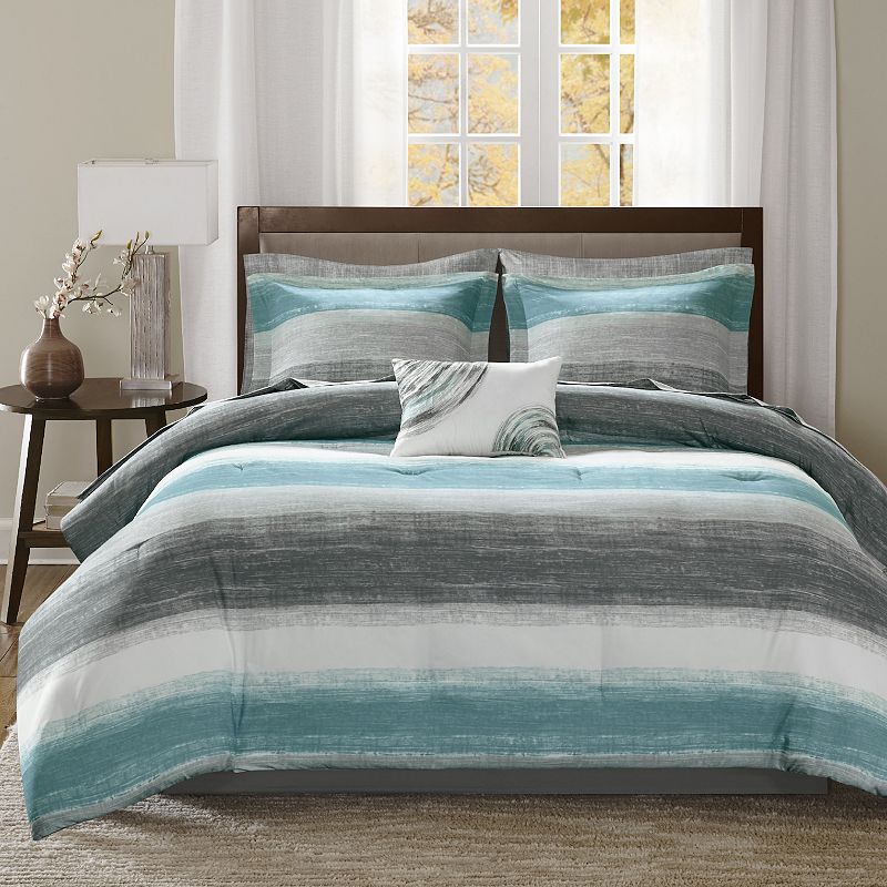 Madison Park Essentials Barret Comforter Set with Cotton Sheets, Turquoise/