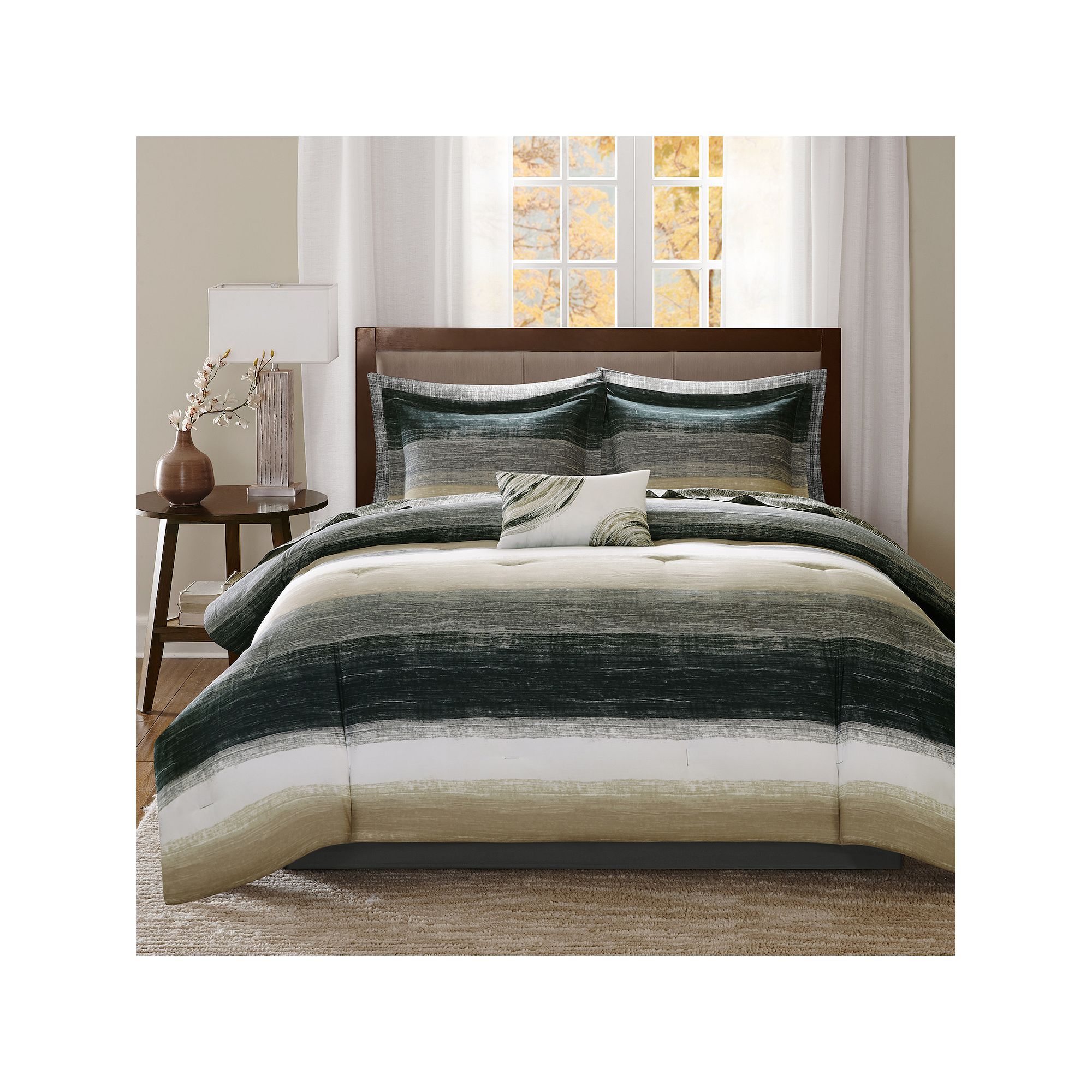 Madison Park Essentials Barret Comforter Set with Cotton Bed Sheets and Thr