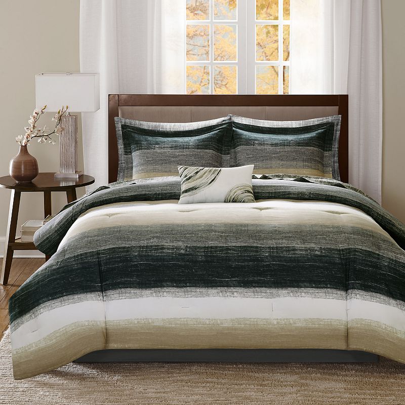Madison Park Essentials Barret Comforter Set with Cotton Sheets, Beig/Green