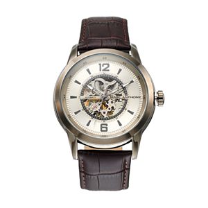 Marc Anthony Men's Smooth Sophistication Leather Automatic Skeleton Watch