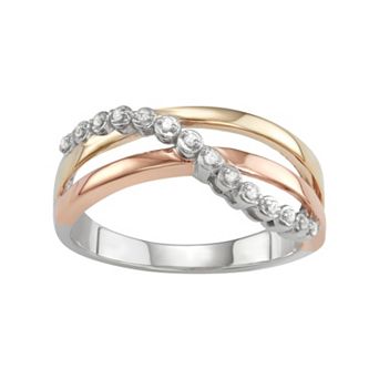 Classic Treasures Tri-Tone Sterling Silver Diamond Accent Highway Ring