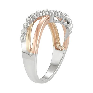 Classic Treasures Tri-Tone Sterling Silver Diamond Accent Highway Ring