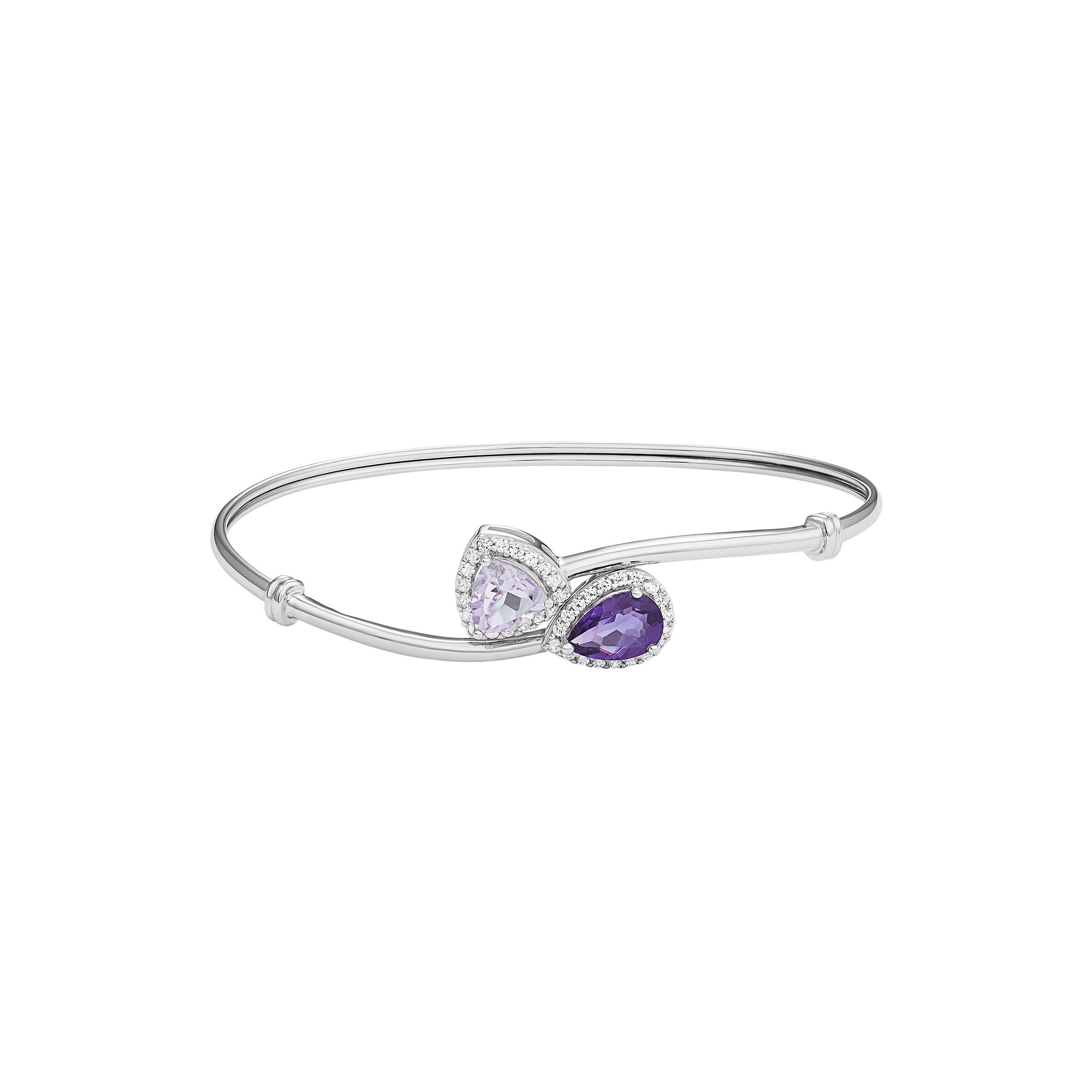 Amethyst & Rose de France Amethyst Sterling Silver Bypass Bangle Bracelet, 