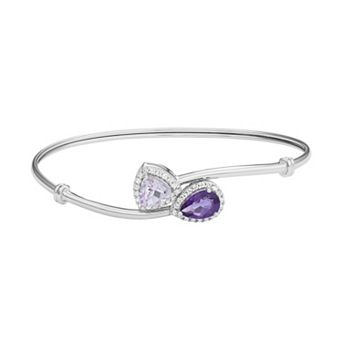 Classic Treasures Amethyst & Rose de France Amethyst Sterling Silver Bypass Bangle Bracelet