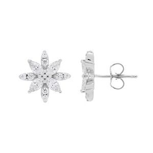 Emotions Sterling Silver Cubic Zirconia Flower Stud Earrings
