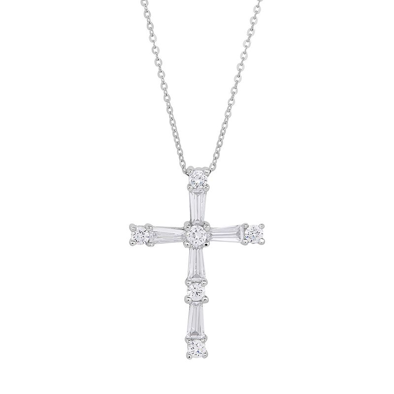 Emotions Sterling Silver Cubic Zirconia Cross Pendant Necklace, Womens, Wh