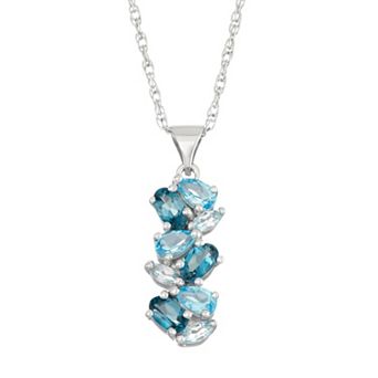 Classic Treasures Sterling Silver London Blue Topaz, Swiss Blue Topaz & Sky Blue Topaz Cluster Pendant Necklace