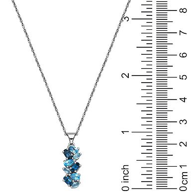 Classic Treasures Sterling Silver London Blue Topaz, Swiss Blue Topaz & Sky Blue Topaz Cluster Pendant Necklace