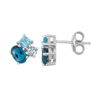 Classic Treasures Sterling Silver London, Swiss & Sky Blue Topaz Stud Earrings
