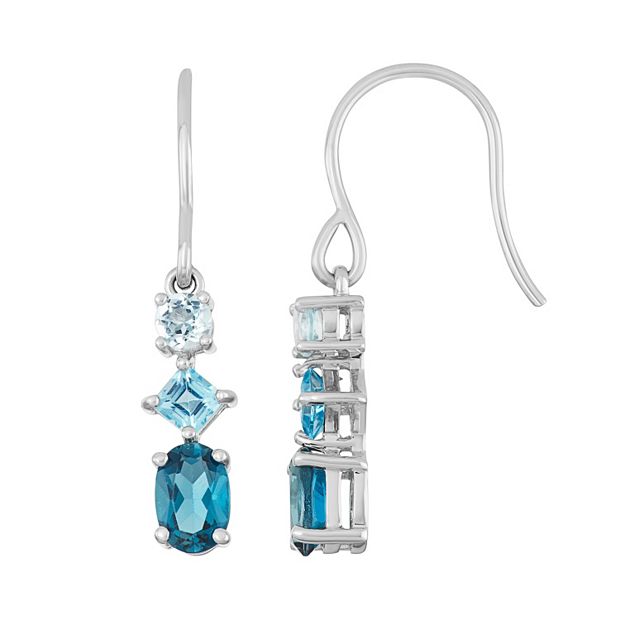 Sterling Silver London Swiss Sky Blue Topaz Drop Earrings