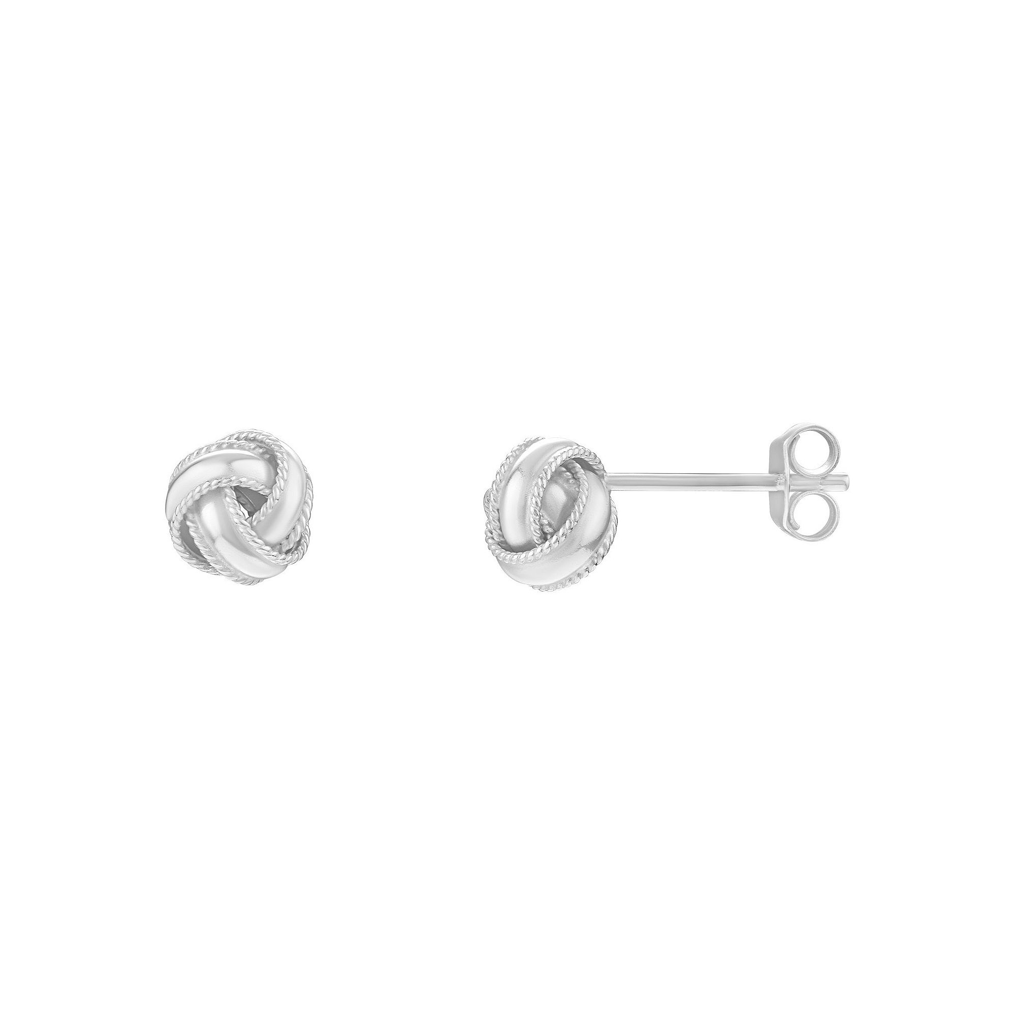 PRIMROSE Sterling Silver Textured Love Knot Stud Earrings, Womens, Grey