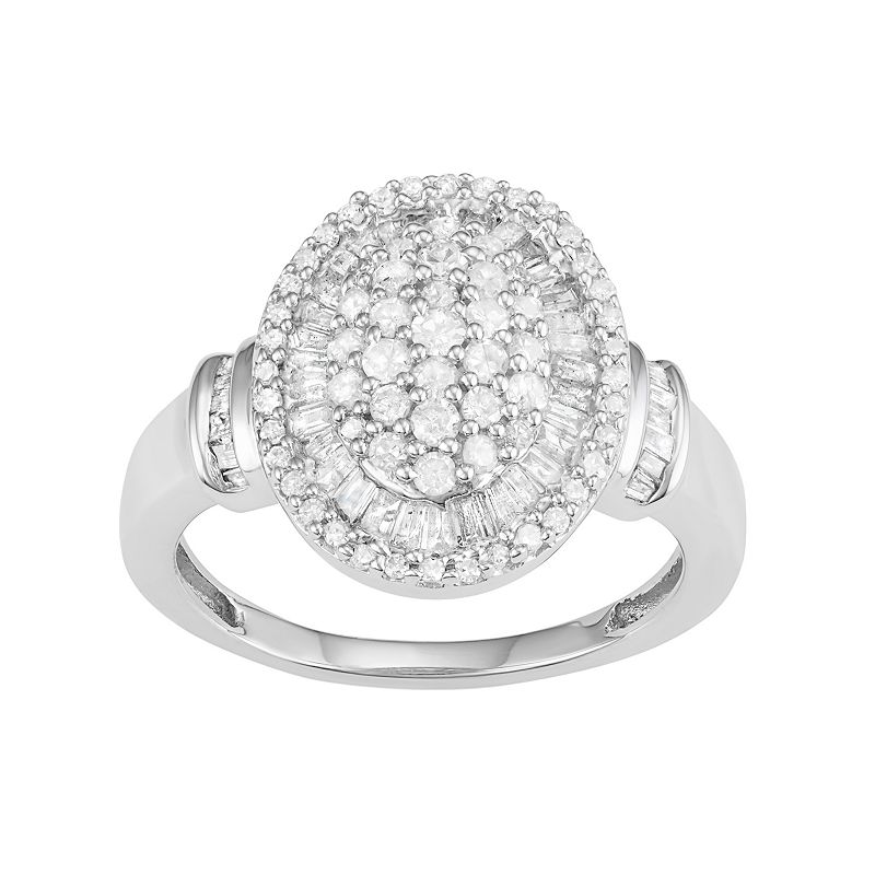 Jewelexcess 10k White Gold 1 Carat T.W. Diamond Oval Halo Ring, Womens, Si