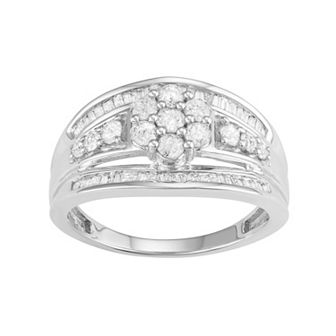 Jewelexcess 10k White Gold 1 Carat T.W. Diamond Flower Ring