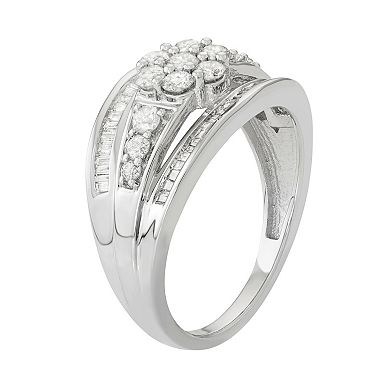 Jewelexcess 10k White Gold 1 Carat T.W. Diamond Flower Ring