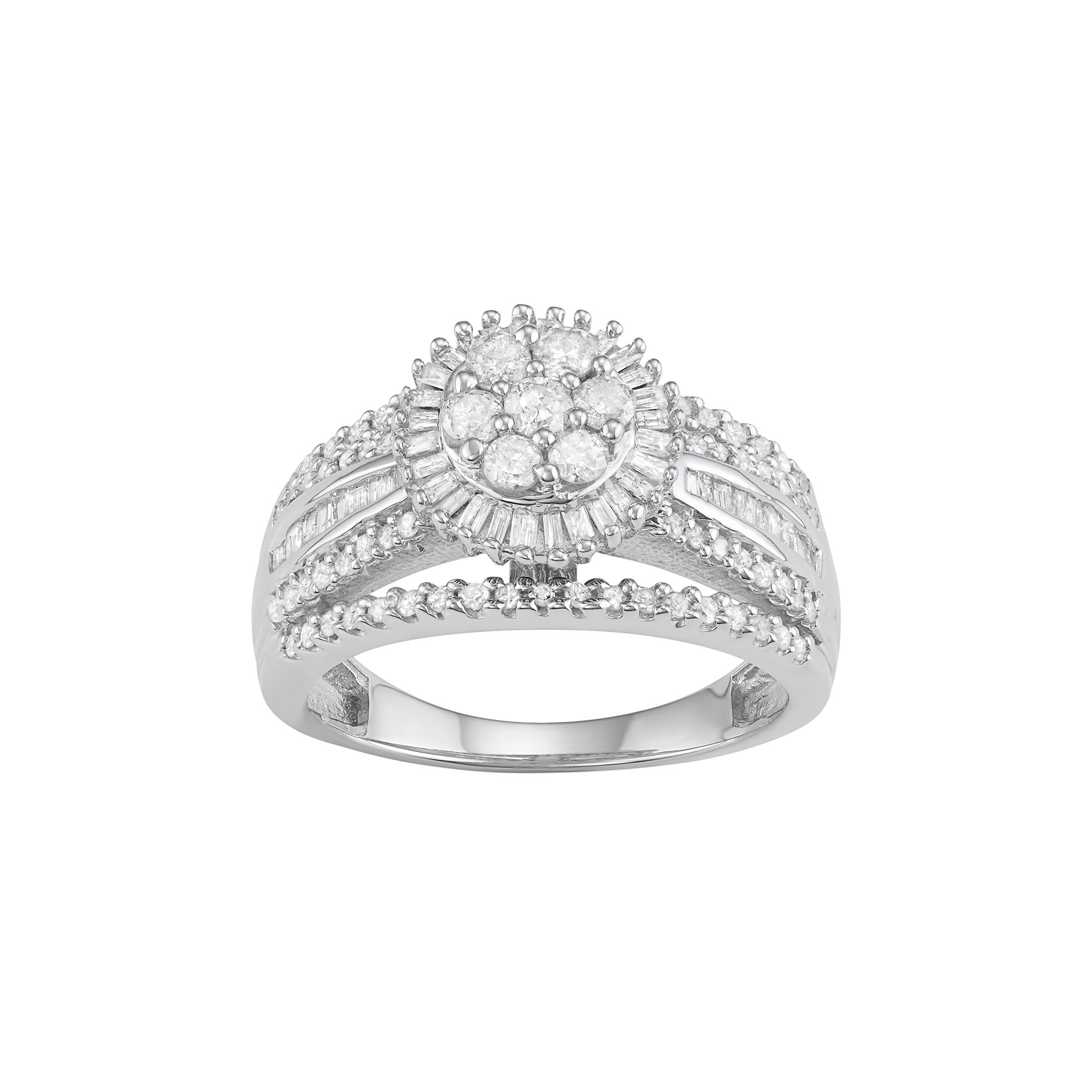 Jewelexcess 10k White Gold 1 Carat T.W. Diamond Flower Halo Ring, Womens, 