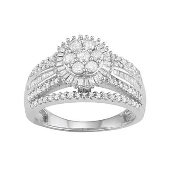 Jewelexcess 10k White Gold 1 Carat T.W. Diamond Flower Halo Ring