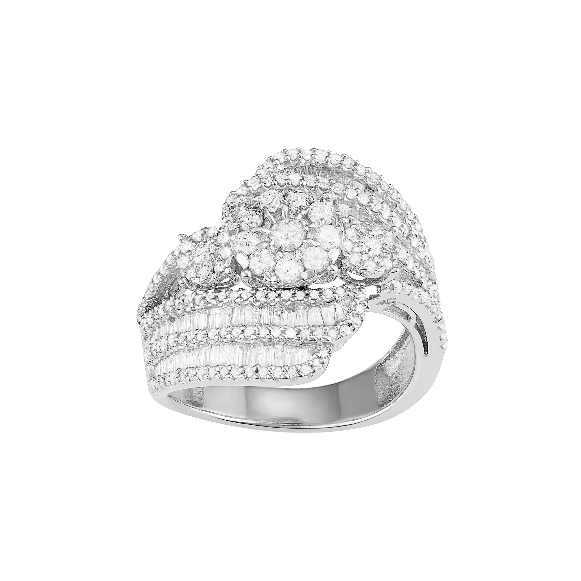 Jewelexcess 10k White Gold 1 1/2 Carat T.W. Diamond Flower Swirl Ring, Wome