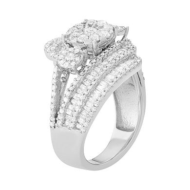 Jewelexcess 10k White Gold 1 1/2 Carat T.W. Diamond Flower Swirl Ring
