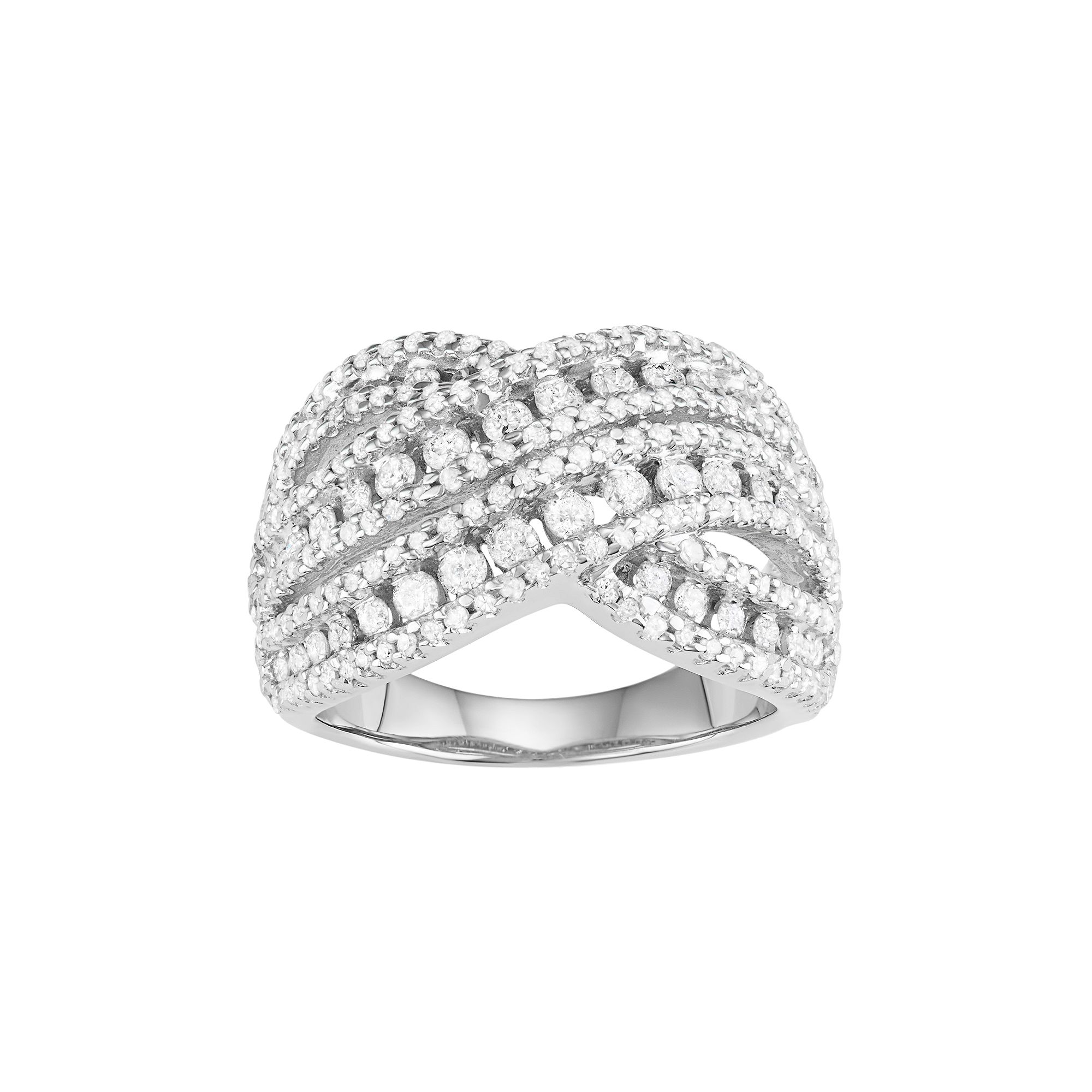 Jewelexcess 10k White Gold 1 1/2 Carat T.W. Diamond Crisscross Ring, Women