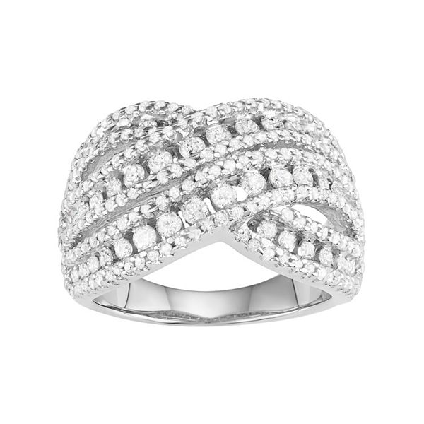 Jewelexcess 10k White Gold 1 1/2 Carat T.W. Diamond Crisscross Ring