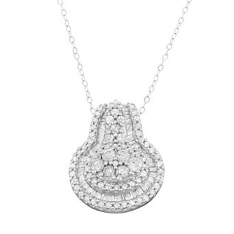 Jewelexcess 10k White Gold 1 Carat T.W. Diamond Halo Pendant Necklace