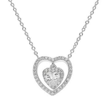 PRIMROSE Sterling Silver Cubic Zirconia Heart Halo Pendant Necklace