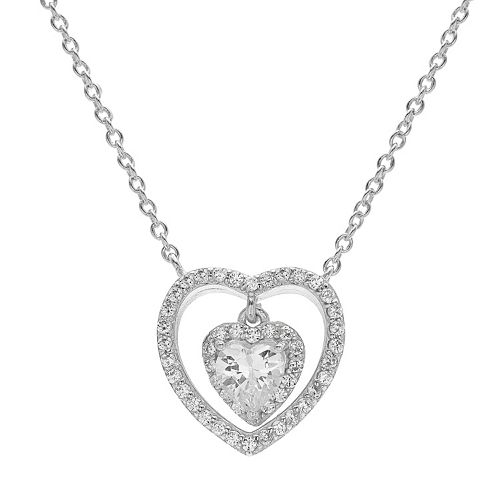 PRIMROSE Cubic Zirconia Sterling Silver Heart Halo Pendant Necklace
