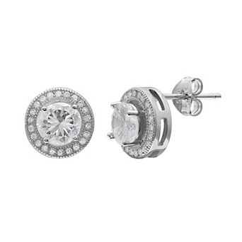 PRIMROSE Sterling Silver Cubic Zirconia Halo Stud Earrings