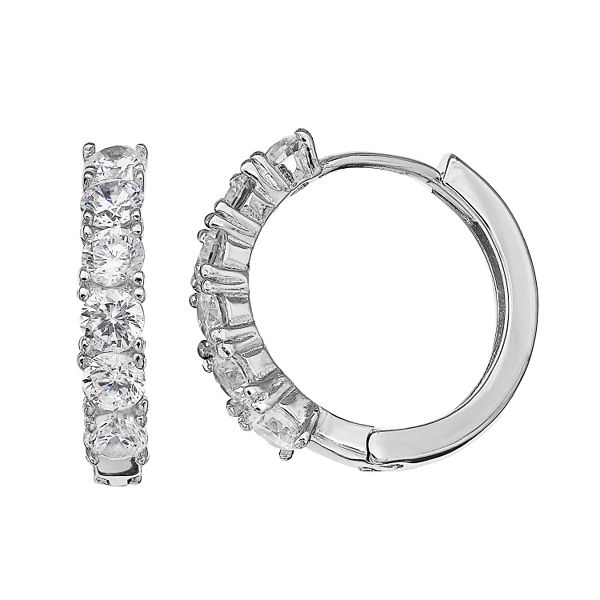 PRIMROSE Sterling Silver Cubic Zirconia Huggie Hoop Earrings